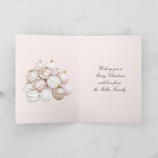 Blush Pink White Champagne Christmas Ornaments Karte (Innenseite)