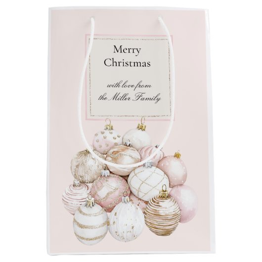 Blush Pink White Champagne Christmas Ornaments Mittlere Geschenktüte (Vorderseite)