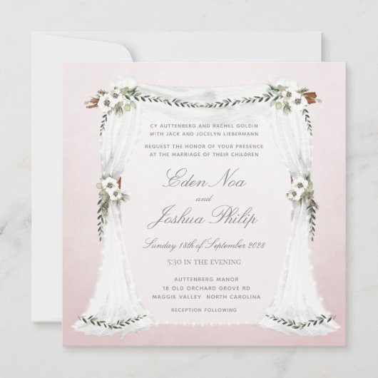 Blush Pink White Chuppah Wedding Einladung (Vorderseite)