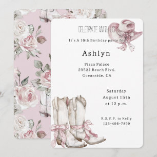 Blush Pink White Cowgirl Boost Hat Geburtstag Einladung