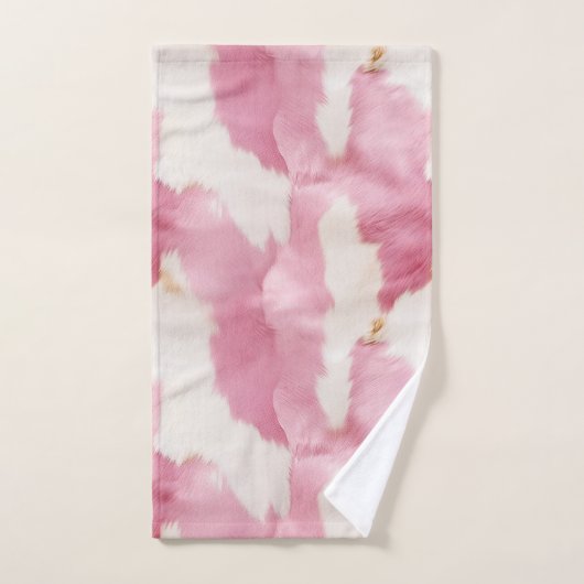 Blush Pink White Cowhid Animal Badhandtuch Set (Handtuch)