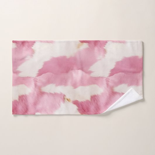 Blush Pink White Cowhid Animal Badhandtuch Set (Handtuch)