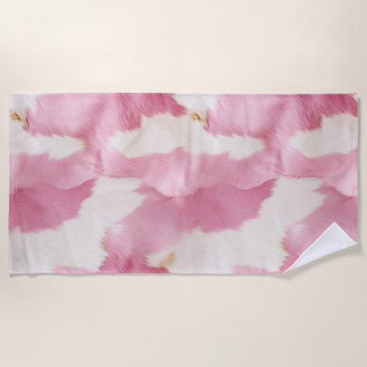 Blush Pink White Cowhid Animal Strandtuch (Vorderseite)