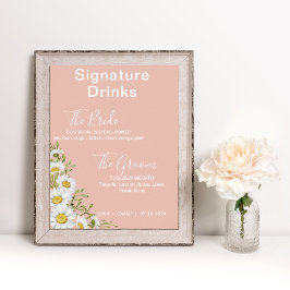 Blush Pink & White Daisies Signature Drinks Poster
