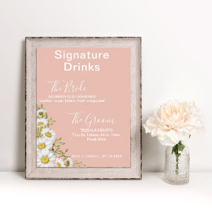 Blush Pink & White Daisies Signature Drinks Poster