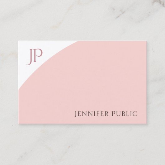 Blush Pink White Elegant Simple Modern Monogram Visitenkarte (Vorderseite)