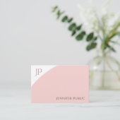 Blush Pink White Elegant Simple Modern Monogram Visitenkarte (Stehend Vorderseite)