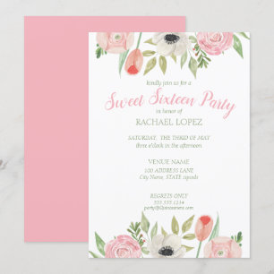 Blush Pink & White Floral 16 . Geburtstag Geburtst Einladung