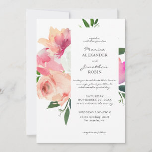 Blush Pink & White Floral Botanische Hochzeit V3 Einladung