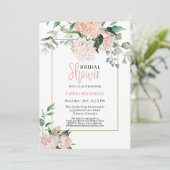 Blush Pink White Floral Hydrangea Brautparty Einladung (Stehend Vorderseite)