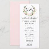 Blush Pink White Floral Monogram Name Wedding Menükarte (Vorne/Hinten)