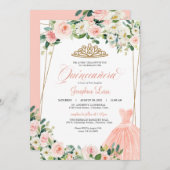 Blush Pink & White Floral Quinceñera Feier Einladung (Vorne/Hinten)
