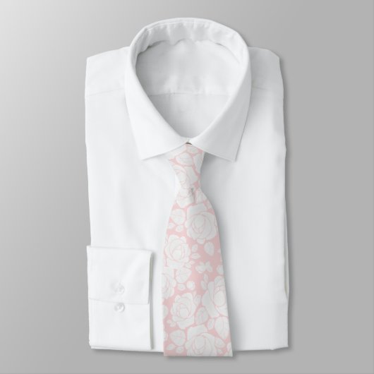 Blush Pink White Floral Rose Wedding Neck Tie Krawatte (Gebunden)