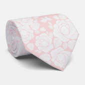 Blush Pink White Floral Rose Wedding Neck Tie Krawatte (Gerollt)
