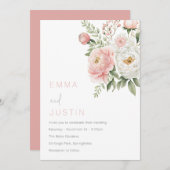 Blush Pink & White Floral Wedding Einladung (Vorne/Hinten)