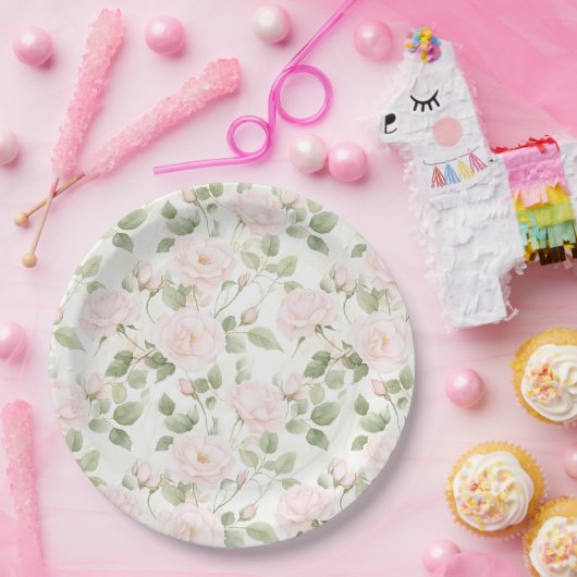 Blush Pink White Flowers Wedding Pappteller (Party)