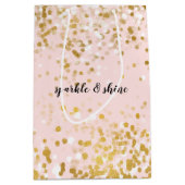 Blush Pink White Gold Confetti Sparkor Mittlere Geschenktüte (Vorderseite)