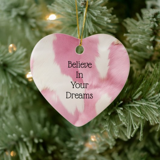 Blush Pink White Gold Cowhid Animal Keramik Ornament (Baum)