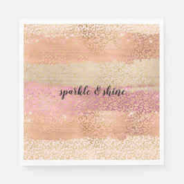 Blush Pink White Gold Girl Glam Leopard Print Serviette