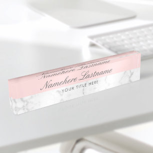 Blush Pink White Gray Marble Elegantes Skript Namensplakette