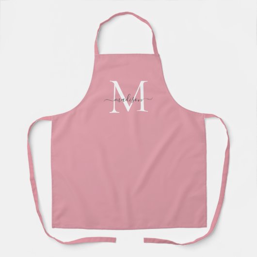 Blush Pink White Gray Monogram Feminine Script Schürze (Vorderseite)