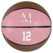 Blush Pink White Gray Monogram Number Girl Script Basketball (Vorderseite)
