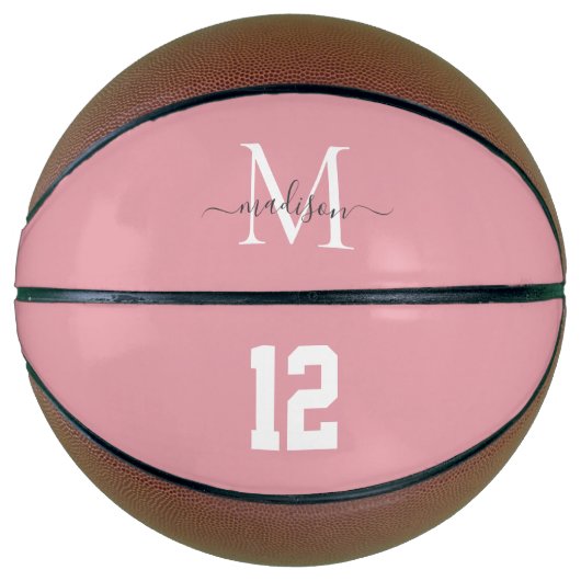 Blush Pink White Gray Monogram Number Girl Script Basketball (Vorderseite)