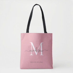 Blush Pink White Gray Monogram Script Name Initial Tasche