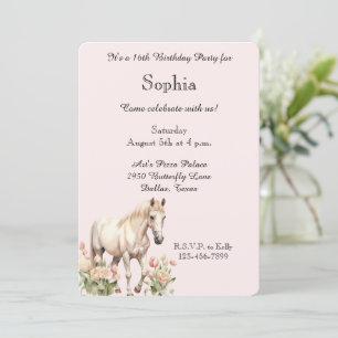 Blush Pink White Horse Tulips Geburtstag Einladung