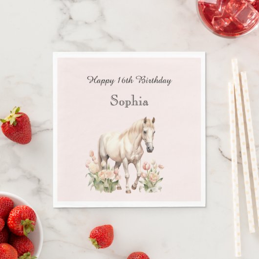 Blush Pink White Horse Tulips Geburtstag Serviette (Beispiel)