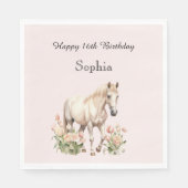 Blush Pink White Horse Tulips Geburtstag Serviette (Vorderseite)