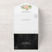 Blush Pink White Magnolia Bloral Black Wedding All In One Einladung (Außenbereich)