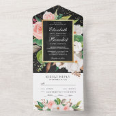 Blush Pink White Magnolia Bloral Black Wedding All In One Einladung (Innen Boden)