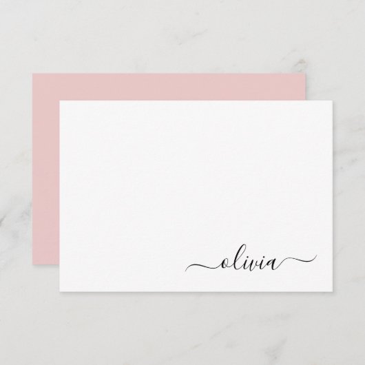 Blush Pink White Modern Script Name Girl Monogram Dankeskarte (Vorne/Hinten)
