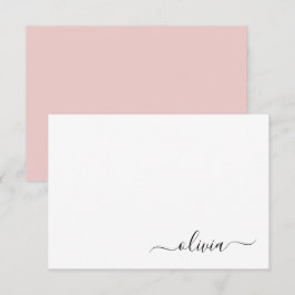 Blush Pink White Modern Script Name Girl Monogram Dankeskarte