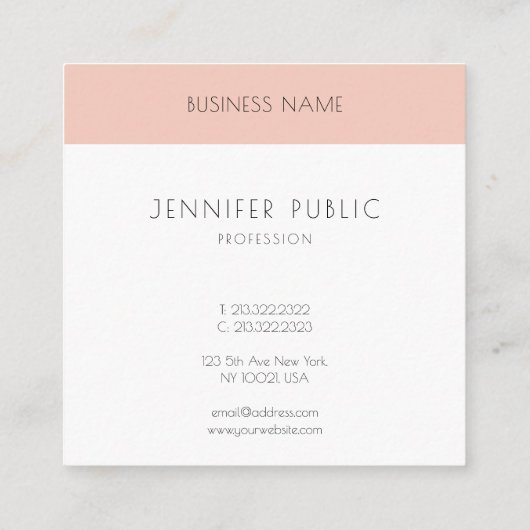 Blush Pink White Moderne einfache, elegante Vorlag Quadratische Visitenkarte (Rückseite)