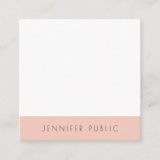 Blush Pink White Moderne einfache, elegante Vorlag Quadratische Visitenkarte (Vorderseite)