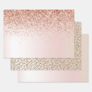 Blush Pink White Ombre Rose Glitzer      Geschenkpapier Set