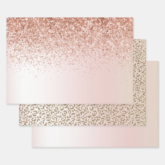 Blush Pink White Ombre Rose Glitzer      Geschenkpapier Set (Set)