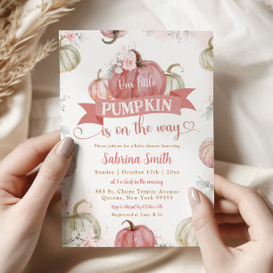 Blush Pink White Pumpkin auf dem Weg Babydusche Einladung