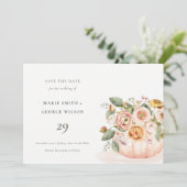 Blush Pink White Pumpkin Floral Save the Date Card Dankeskarte (Stehend Vorderseite)