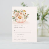 Blush Pink White Pumpkin Floral Wedding RSVP Begleitkarte (Stehend Vorderseite)