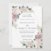 Blush Pink White Rose Bloral Wedding Einladung (Vorderseite)