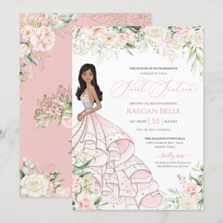 Blush Pink White Roses Luxury Glam 16 . Geburtstag Einladung