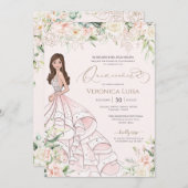 Blush Pink White Roses Luxury Quince Anos Birthday Einladung (Vorne/Hinten)