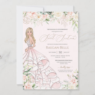 Blush Pink White Roses Luxus 16 . Geburtstag Einladung