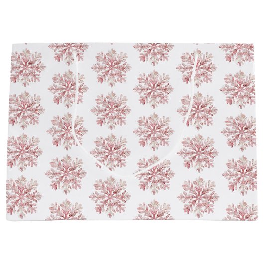 Blush Pink White Snowflakes Christmas Große Geschenktüte (Vorderseite)