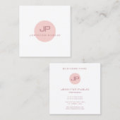 Blush Pink White Trendy Moderne Monogram Vorlage Quadratische Visitenkarte (Vorne/Hinten)