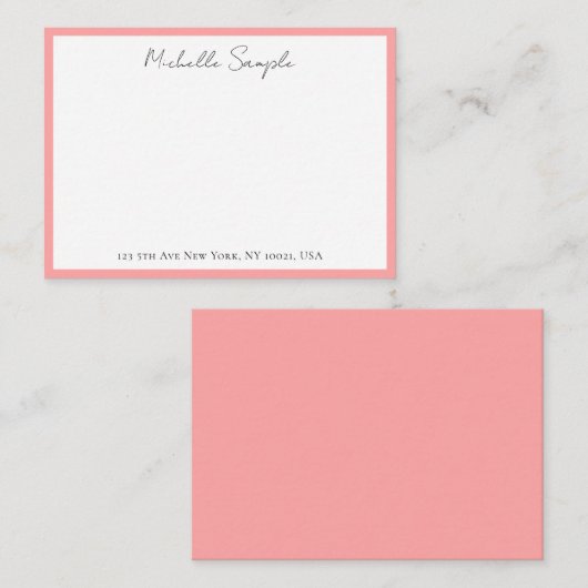 Blush Pink White Typography Script Name Minimalist Mitteilungskarte (Vorne/Hinten)