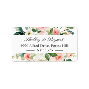 Blush Pink White Watercolor Floral Address Adressaufkleber